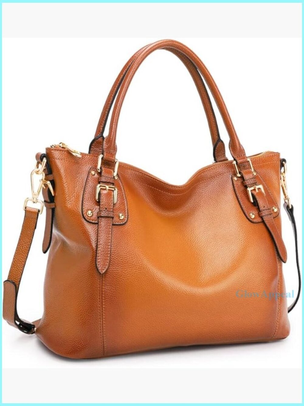 Large Leather Satchel Tote with Adjustable Crossbody Strap, Multiple Pockets